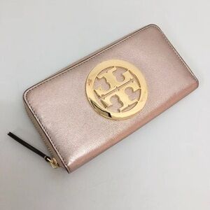 TORY BURCH *NWT* Charlie Zip Continental Wallet/Clutch Bag Rose Gold w Gold Logo